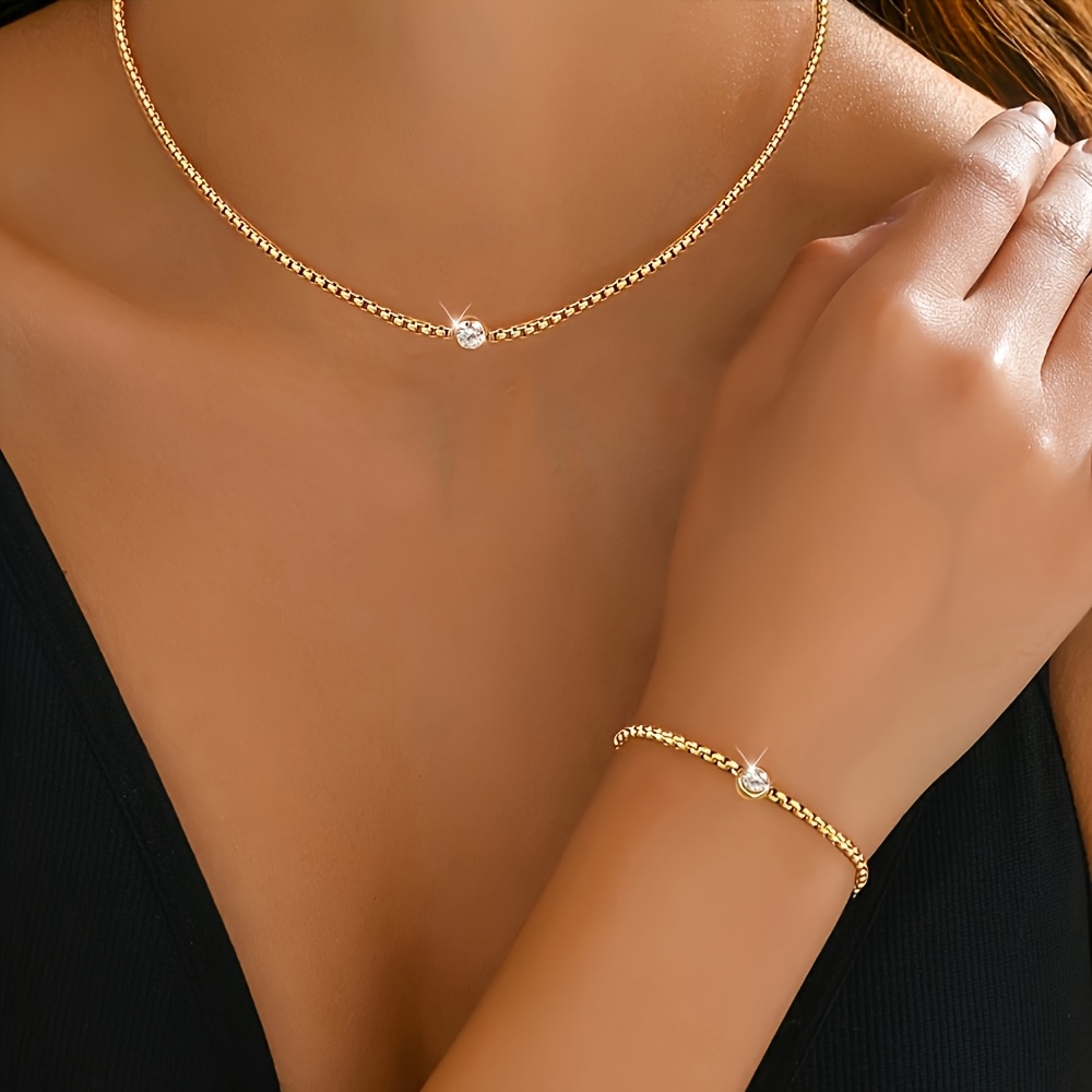2pcs 316 Stainless Steel Square Necklace and Bracelet Set with Pendant Chain